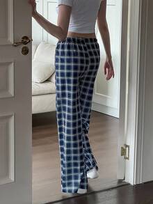Dream Adore 女式休闲格子印花松紧腰直筒休闲裤格子裤女式格子裤格子睡裤女式休闲裤，秋季 - 彩色 - 查看 2