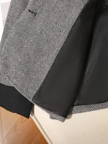 SHEIN Franclia 粗花呢拼接黑色领子撞色大衣 - 黑色 - 查看 6
