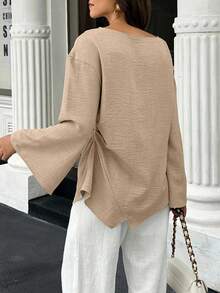 EMERY ROSE Women's Casual/Office Bell Sleeve Solid Color Blouse