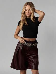 MISSGUIDED Curea lată cu inele argintii și știfturi metalice pentru femei, din piele premium, curea statement, accesoriu de modă punk rock