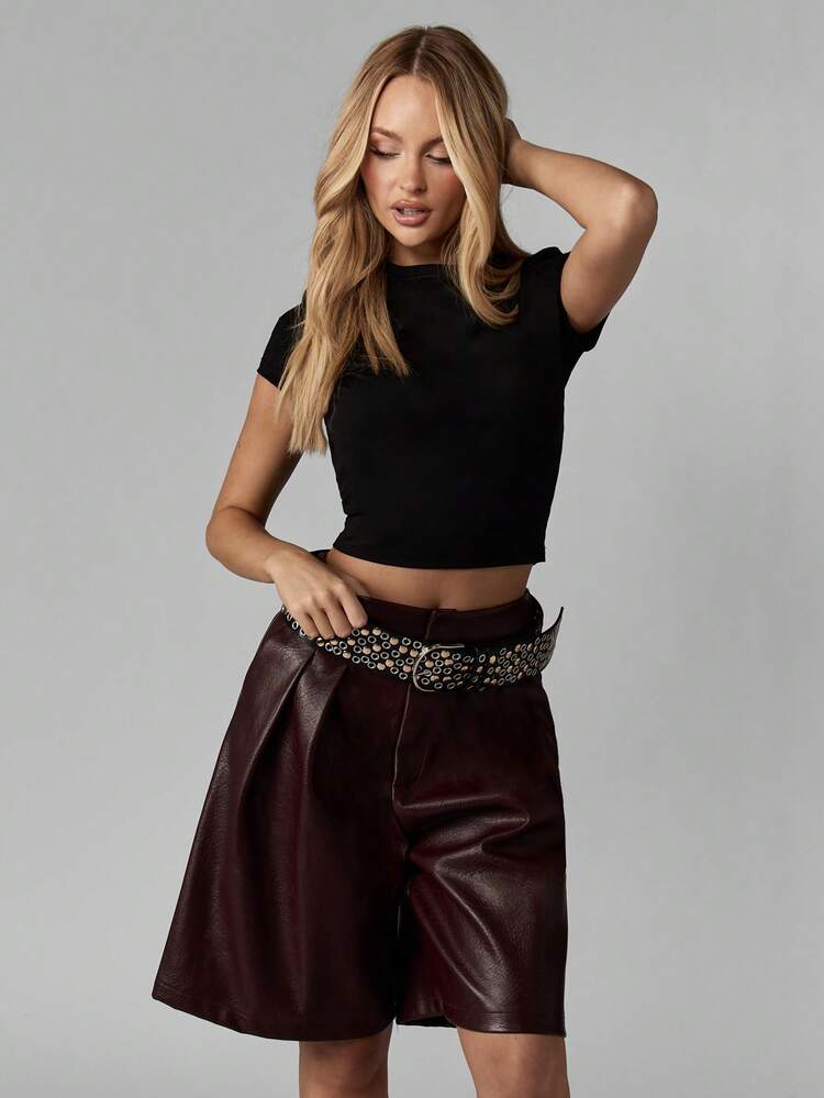 MISSGUIDED Wide Leather Belt With Eyelets And Metallic Studs