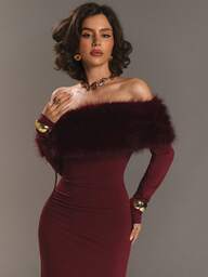 Aloruh Women's Solid Color Faux Fur Off-Shoulder Long Sleeve Fitted Elegant Fashionable Dress Fall Clothes Fall Clothes For Women All Outfits Women Fall Outfits For Women Fall Outfits Autumn Clothes Women's Fall Clothes Party Dress Long Party Dresses Elegant Dresses For Party Party Dresses Party Dresses For Women Elegant Evening Dresses Elegant Blouses For Women Elegant Women's Blouses Burgundy Dress Burgundy Formal Dress For Women Wine Red Dress Marsala Dress Wedding Guest Dress Women Wedding Guest Dress Dress For Wedding Guest Formal Dresses For Wedding Guest Dresses For Wedding Event Wedding Guest Dress Elegant Wedding Guest Wedding Guest Dresses Wedding Dress Guest Dresses For Wedding Guest Evening Dress Chic Wedding Dresses For Wedding Burgundy Tube-Top Long-Sleeved Dress Is Slim And Elegant For A Romantic Date,Vestidos Elegantes