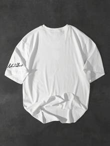 PAVTROS 男士休闲数字印花短袖T恤，夏季 - 白色 - 查看 2