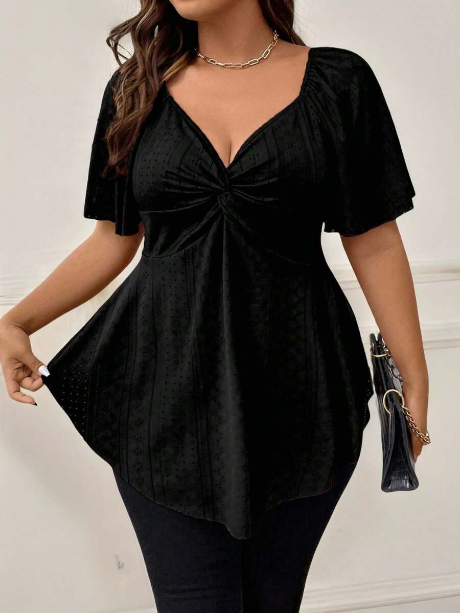 Rometta Plus Twist Front Butterfly Sleeve Tee