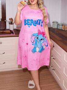 SweetSlumber Camicia da notte da donna taglia comoda con collo rotondo e maniche corte, pigiama da donna con stampe di cartoni animati, pigiama rosa carino da donna