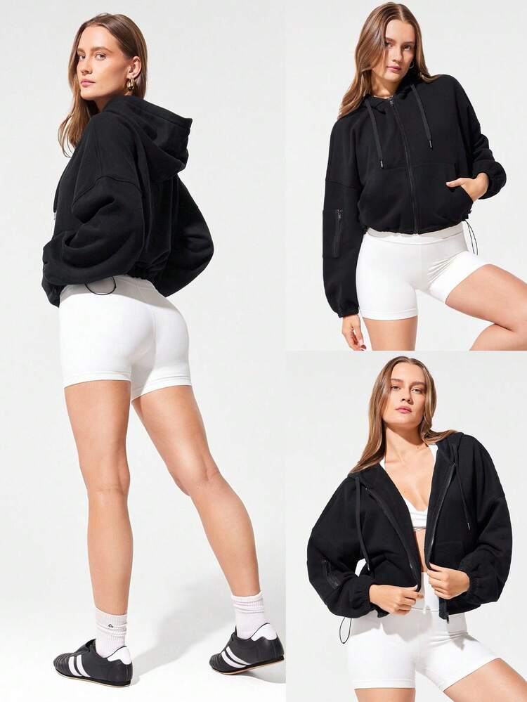 Everyday Fleece Cool Flex Soft Lightweight Warm Chill Drawstring Hem Pocket Hip-Length Relaxed Fit Full-Zip Hoodie  Autumn Winter Outdoor Daily Casual