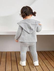2pcs/Set Casual Outdoor Matching Mother And Baby Girl Hoodie Outfit - Grey - View 2