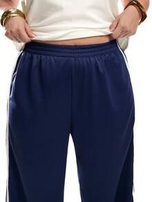 Solavibe Plus Size Women Elastic Waist Casual Side Striped Wide Leg Loose Sweatpants Graduation,Back To School Outfits,Graduation,Teacher Outfits For Women,Back To School - Navy Blue - View 5