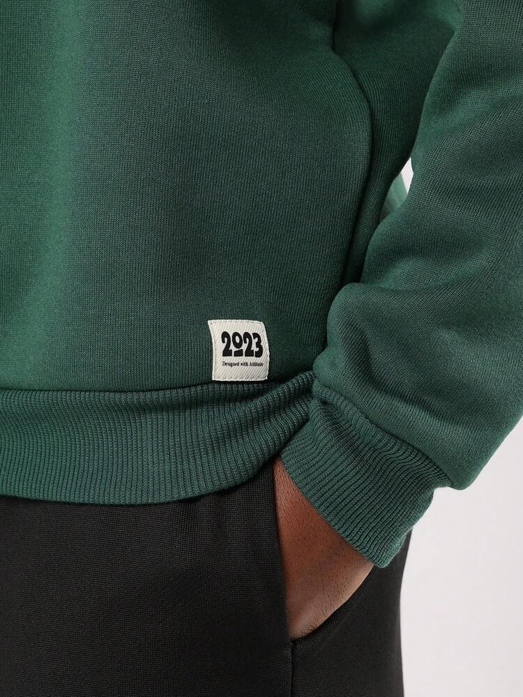 Forest Green Hooded Sweatshirt With Large Text Print