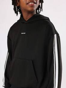 SUMWON Youth Boys Sporty Two Piece Outfit Side Stripe Hoodie Sweatpants Set With Centre Pocket Drawstring For School Daily Casual Wear Fall Winter - Black - View 5