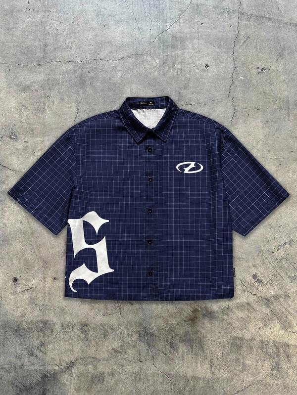 AXEPEAK Camisa holgada de manga corta con estampado de letras y cuadros, lo esencial del estilo urbano