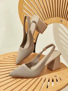 CUCCOO BASICS Sepatu Slip-On Wanita Fashion dengan Tali Belakang Kain, Hak Tebal, Ujung Lancip, dan Bahan Kulit PU, Cocok untuk Kencan, Pesta, dan Liburan, Cocok untuk Natal dan Musim Semi. - Aprikot - View 2