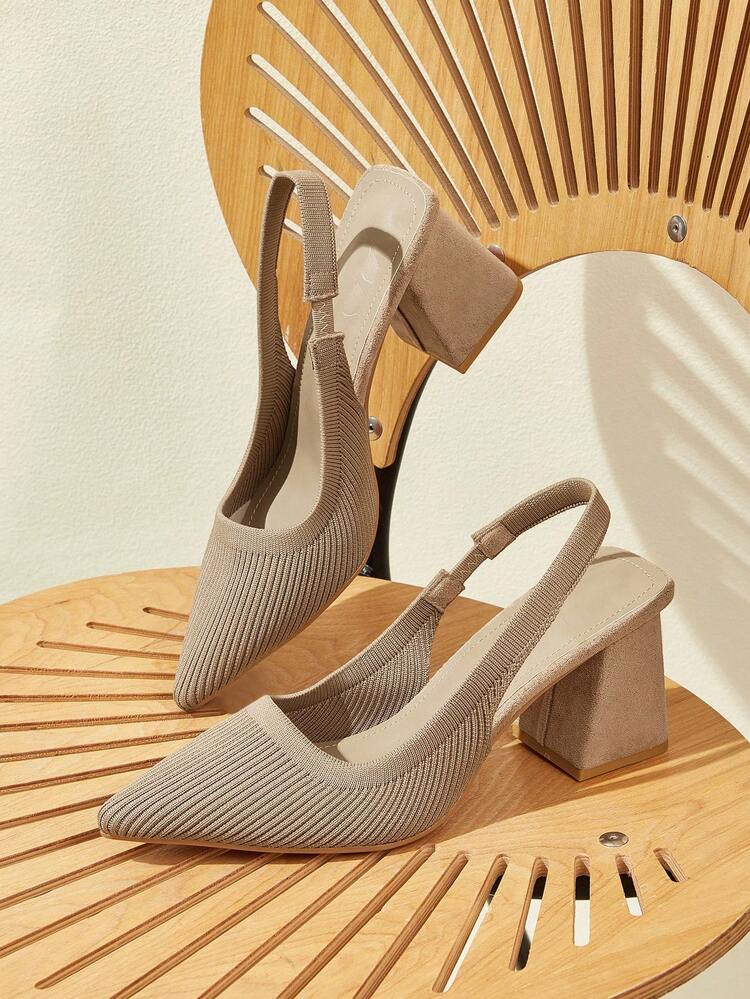 CUCCOO BASICS Women's Fashion Fabric Backstrap Chunky Heel Pointed Toe PU Leather Commuting Slip-On Shoes, Suitable For Dates, Parties, And Vacations For Christmas Spring Shoes
