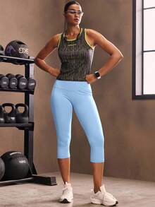 Powerista 寬腰帶手機口袋運動打底褲 - 淺藍色 - 查看 7