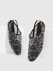 CUCCOO SZL Women's Breathable Mesh Pointed Toe Flats, Fashionable Minimalist Leopard Print Mesh Flats For Daily Indoor And Outdoor Wear - Brown - View 2