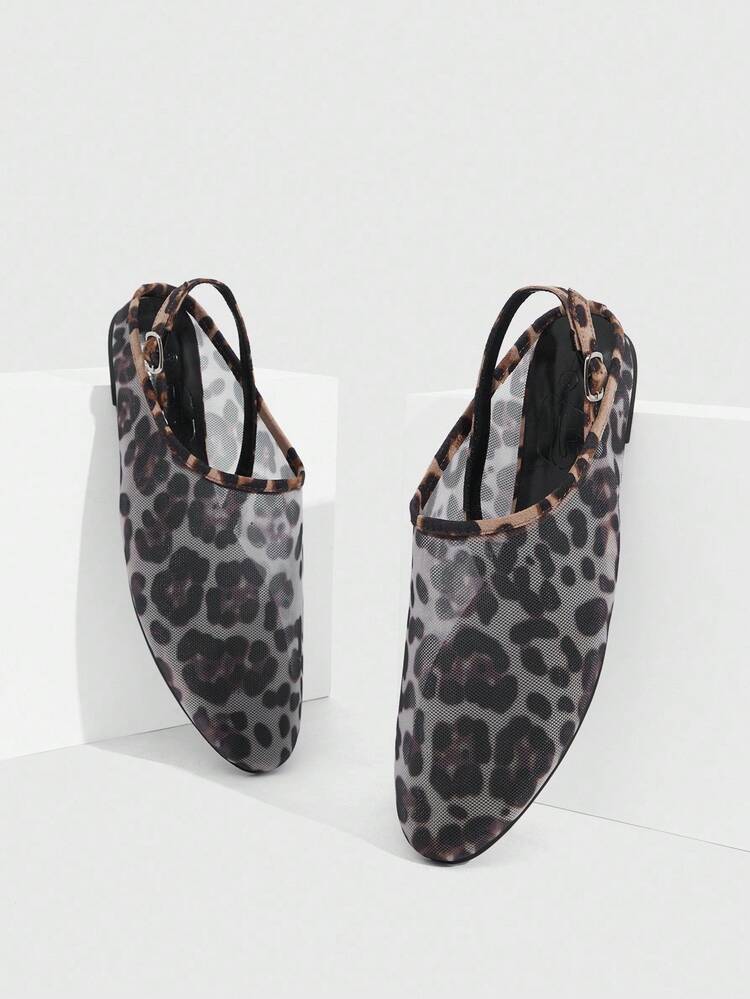 CUCCOO SZL Women's Breathable Mesh Pointed Toe Flats, Fashionable Minimalist Leopard Print Mesh Flats For Daily Indoor And Outdoor Wear