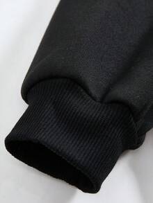 少女休闲日常百搭舒适字母贴布宽松长袖针织卫衣，适合上学、花园、海滩、生日、春、夏、秋、冬等各种场合。 - 黑色 - 查看 4