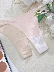 Lullawish 10pcs/Pack Women's Solid Color Ribbed Thong Panties - Multicolor - View 5