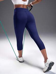 Powerista Quần legging thể thao liền mạch lưng cao màu trơn - Màu xanh hải quân - Xem 2