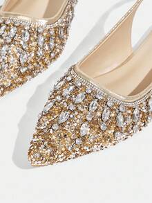 CUCCOO TILAWA 女士时尚尖头金属材质水钻闪光晚宴婚礼轻便休闲一脚蹬平底鞋，适合日常通勤、派对、户外 - 金色 - 查看 7