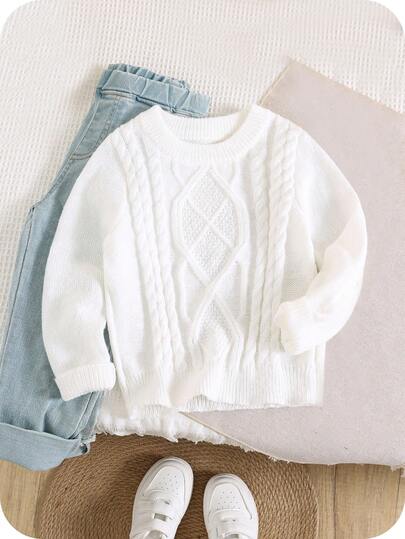 SHEIN 1 pieza Suéter de cuello redondo oversize para niño, estilo escolar casual adecuado para volver a la escuela, fiesta de cumpleaños, fiesta de noche, boda, bautizo, uso diario, al aire libre, deportes, otoño/invierno