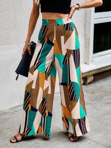 SHEIN Clasi High Waist Geo Print Wide Leg Trousers - Multicolor - View 5