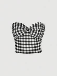SHEIN MOD 3件套女士休闲扭结抹胸上衣，无肩带可爱抹胸上衣，波点上衣，格子上衣，派对/夜店，乡村音乐会，时尚，黑色系，返校季，Y2K，新年，圣诞节，女士休闲衬衫，外出上衣，假日女装，新年，度假，2000年代服装，圣诞节服装 - 彩色 - 查看 7