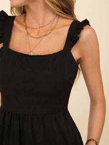 Coeurva Váy không tay viền bèo nhún màu trơn mùa hè - màu đen - Xem 5