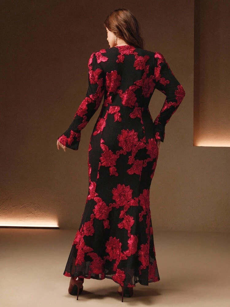 Valentine Plus Size Women's V-Neck Ruched Waist Bodycon Dress, Fall Dresses For Women