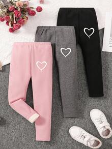 SHEIN Bộ 3 quần legging lót nhiệt màu trơn họa tiết trái tim cho bé gái - Nhiều màu - Xem 5