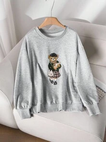 CosyJoli Women's Plus Size Round Neck Printed Long Sleeve Plus Size Sweatshirt, Fashionable Casual Everyday Wear In Fall/Winter