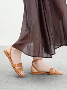 CUCCOO BIZCHIC 1cm Heel Brown PU Women's Fashion Comfortable Flat Slide Sandals - Brown - View 4