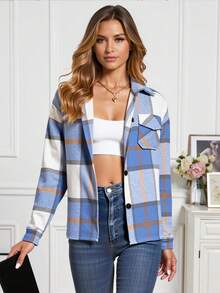 Chiquease 格紋翻蓋口袋落肩袖外套 - 彩色 - 查看 3