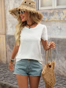 Brillora Eyelet Embroidery Puff Sleeve Tee - White - View 7