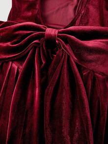 SHEIN MOD Women's Bowknot Backless Fitted Burgundy Velvet Dress,Fall / Winter, Autumn Clothes For Women,Thanksgiving,New Year Dress, Party,Wedding,Wedding Guest Party Dress ,Elegant Dresses For Ladies,Max Bow Dress,Chic Autumn,Fall New Style Women, Velvet Dresses