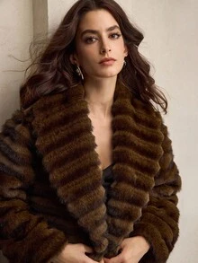 ZEYLAH Damski płaszcz w jednolitym kolorze, modny, z kołnierzem ze sztucznego futra, z długim rękawem, elegancki, jesień/zima