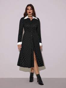 SHEIN Tall Halloween Cosplay Black And White Polka Dot Dress,Goth Chic Autumn Tea Party Formal Dresses For Women,Nightmare Before Christmas,Suitable For Tall - Black - View 5