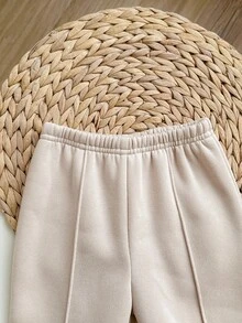 SHEIN 2pcs Baby Girl Cute Grey Letter Print Long Sleeve Sweatshirt And Pants Set, Autumn/Winter Fall - Apricot - View 7