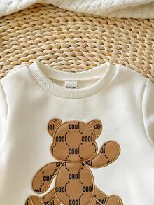 SHEIN 新生男婴休闲可爱卡通图案长袖卫衣和裤子套装，秋冬 - 彩色 - 查看 6