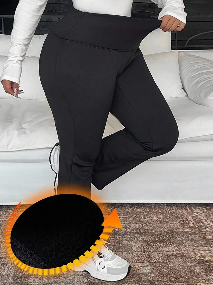 Dazy Plus Thermal Lined Stretchy Skinny Flare Pants, Long Leggings For Plus Size Women, Autumn/Winter Women Fleece Tights