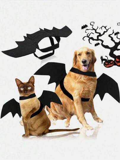 1PC Felt Pet Costume Halloween Black Bat Demon Wings Straps Vest For Medium Large Dogs Cats Funny Scary Party Festival Photo Props Pet Supplies