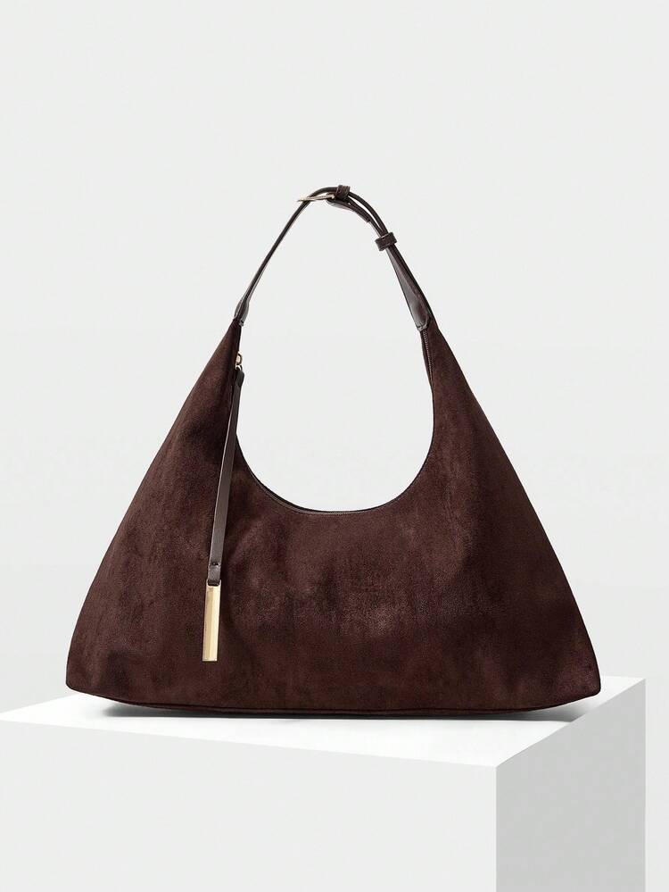 SOLID SUEDE OVERSIZED BUCKET SHOULDER BAG, PERFECTLY MATCHING WITH FALL OUTFITS WOMEN