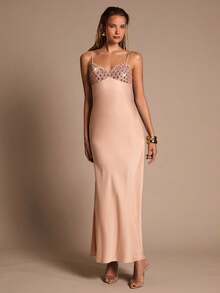 Glamine Women's Sequin Patchwork Color Block Dress, Elegant Party Gown - Champagne - View 4