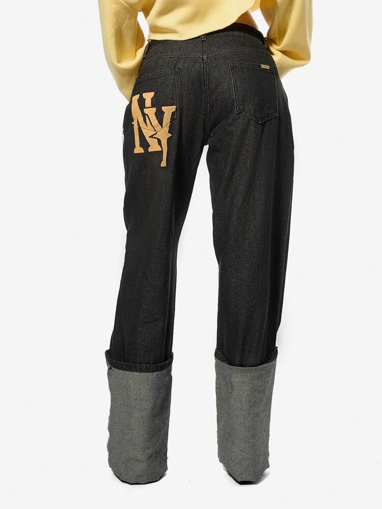 SUMWON WOMEN Wide Leg Denim Pants With Logo Detail Cuff