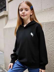 Sparklyn Áo nỉ chui đầu dáng rộng thoải mái cho bé gái tuổi teen, họa tiết động vật, tay dài, đa năng cho mặc hàng ngày, đi học, mùa thu đông. - màu đen - Xem 3