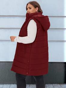 EMERY ROSE Chaleco acolchado con capucha y bolsillos, talla grande, liso - Rojo - Ver 2