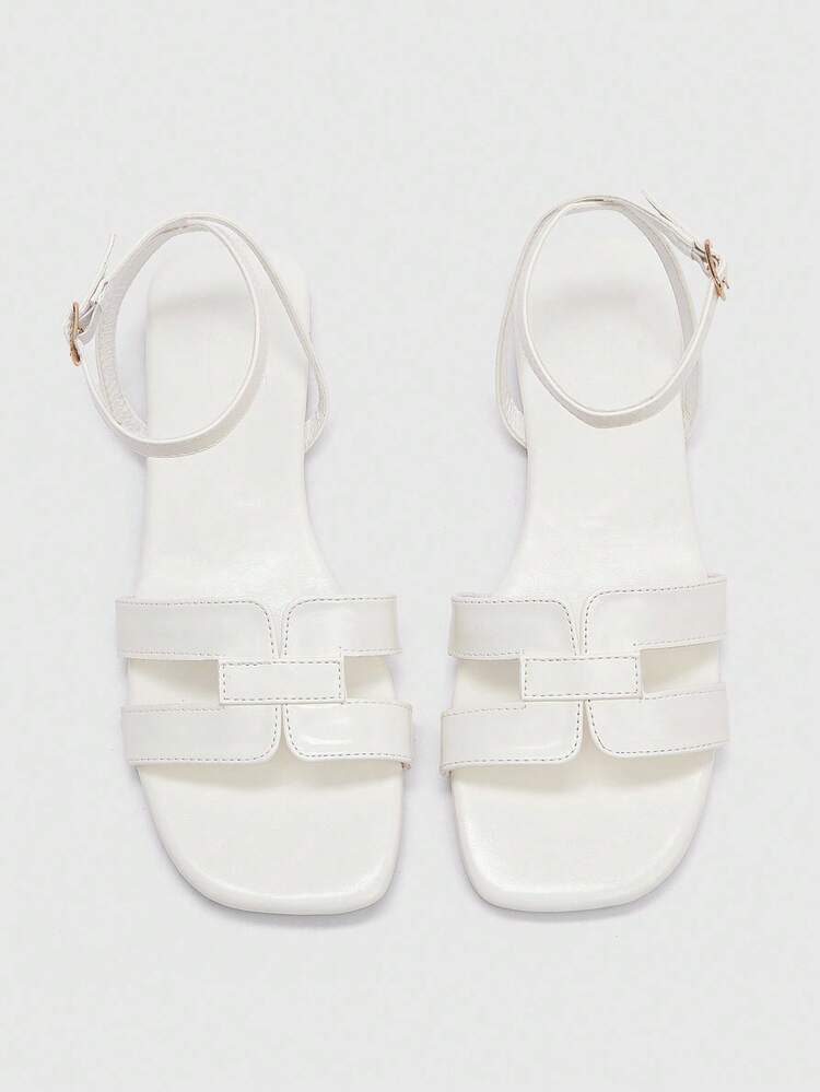 CUCCOO BIZCHIC Women's 1cm Heel White PU Slip-On Flat Sandals, Fashionable & Comfortable