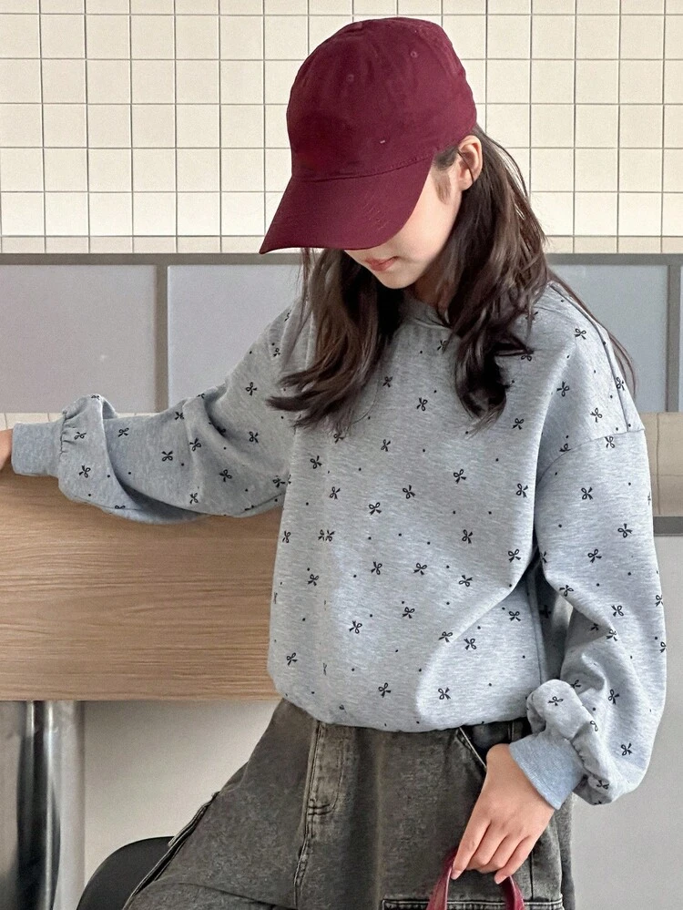 Tween Girls Allover Print Crew Neck Fleece Sweatshirt, Fall,Winter