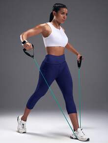 Powerista Quần legging thể thao liền mạch lưng cao màu trơn - Màu xanh hải quân - Xem 7