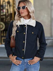 EMERY ROSE Chaqueta casual de forro polar de una hilera para mujer, otoño/invierno - Azul - Ver 5